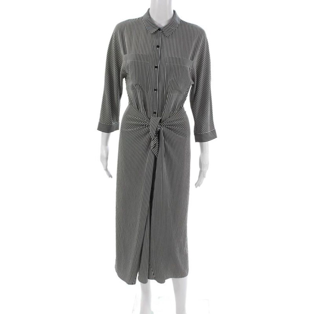 Whistles Womens Shirt Dress Black Striped 3/4 Sleeve Collared Size 6